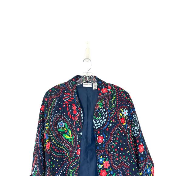 Alfred Dunner Plus Blue Red Floral Colorful Fun Playful Open Front Blazer 14 - Picture 3 of 11